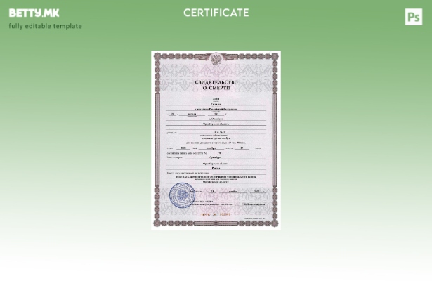 модерен стил Руски сертификат за смртта Шаблон Word и PDF, на шаблон на руски ја